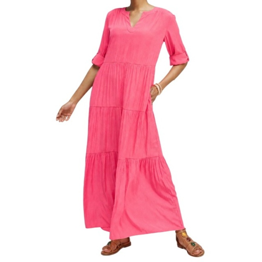 Chico's Womens 16/18 Tiered A Line Maxi Dress Coral